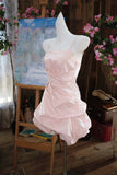 Pink Spaghetti Straps A-Line Satin Short Evening Dress Sweet Homecoming Dress HZ1024