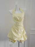 Pink Spaghetti Straps A-Line Satin Short Evening Dress Sweet Homecoming Dress HZ1024