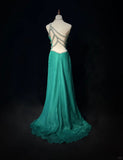 Green One Shoulder Sheath Tulle Long Prom Dresses Elegant Evening Gowns HZ1024