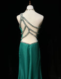 Green One Shoulder Sheath Tulle Long Prom Dresses Elegant Evening Gowns HZ1024