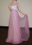 Pink Sweetheart A-Line Tulle Sequins Long Prom Dresses Elegant Formal Evening Gowns HZ1024