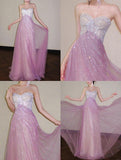Pink Sweetheart A-Line Tulle Sequins Long Prom Dresses Elegant Formal Evening Gowns HZ1024