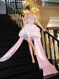 Pink Sweetheart A-Line Satin Sequin Short Prom Dresses Fashion Homecoming Dress HZ1024
