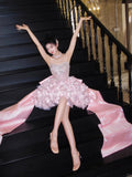 Pink Sweetheart A-Line Satin Sequin Short Prom Dresses Fashion Homecoming Dress HZ1024