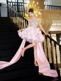 Pink Sweetheart A-Line Satin Sequin Short Prom Dresses Fashion Homecoming Dress HZ1024