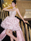 Pink Sweetheart A-Line Satin Sequin Short Prom Dresses Fashion Homecoming Dress HZ1024