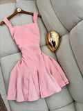 Pink Square Neck A-Line Short Birthday Dress Outdoor Party Outfit HZ1024