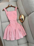 Pink Square Neck A-Line Short Birthday Dress Outdoor Party Outfit HZ1024