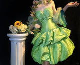 Green Sweetheart Neck A-Line Satin Short Prom Dresses HZ1024