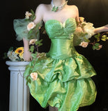 Green Sweetheart Neck A-Line Satin Short Prom Dresses HZ1024
