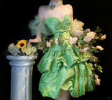 Green Sweetheart Neck A-Line Satin Short Prom Dresses HZ1024
