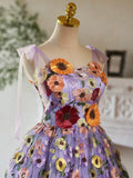 Tulle Lace Short Prom Dress, Purple Homecoming Dress HZ1024