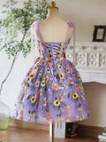 Tulle Lace Short Prom Dress, Purple Homecoming Dress HZ1024