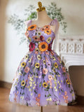 Tulle Lace Short Prom Dress, Purple Homecoming Dress HZ1024