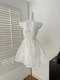 White Sweetheart Neck A-Line Lace Short Birthday Dress Pool Party Dress HZ1024