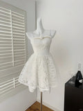 White Sweetheart Neck A-Line Lace Short Birthday Dress Pool Party Dress HZ1024