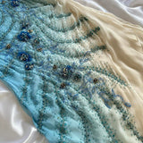 Gradient Blue Spaghetti Straps Sheath Chiffon Beading Prom Dresses Vintage Evening Gowns HZ1024