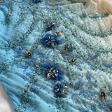 Gradient Blue Spaghetti Straps Sheath Chiffon Beading Prom Dresses Vintage Evening Gowns HZ1024