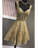 Gold Sweetheart Neck A-Line Tulle Sequin Short Prom Dresses Sweet 16 Dress HZ1024