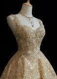 Gold Sweetheart Neck A-Line Tulle Sequin Short Prom Dresses Sweet 16 Dress HZ1024