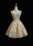 Gold Sweetheart Neck A-Line Tulle Sequin Short Prom Dresses Sweet 16 Dress HZ1024