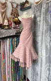 Spaghetti Straps Pink Sheath Chiffon Lace Short Vintage Prom Dresses HZ1024