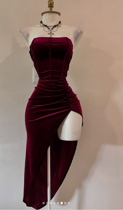 Burgundy Strapless Party Dress Bodycon Satin Short Evening Gowns Sexy Birthday Dresses HZ1024