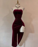 Burgundy Strapless Party Dress Bodycon Satin Short Evening Gowns Sexy Birthday Dresses HZ1024