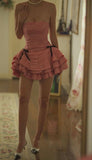 Pink Strapless A-Line Layered Short Prom Dresses Sweet 16 Dress HZ1024