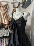 Black Spaghetti Straps A-Line Taffeta Short Prom Dresses Vintage Evening Gowns HZ1024