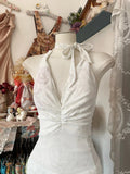 White Halter Sheath Chiffon Long Prom Dresses Vintage Backless Evening Gowns HZ1024
