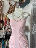 Pink Strapless Sheath Chiffon Prom Dresses, Pleated Evening Gowns HZ1024