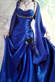 Blue Straps Mermaid Satin Long Prom Dresses, Beaded Formal Evening Gowns HZ1024