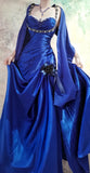 Blue Straps Mermaid Satin Long Prom Dresses, Beaded Formal Evening Gowns HZ1024