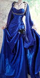 Blue Straps Mermaid Satin Long Prom Dresses, Beaded Formal Evening Gowns HZ1024