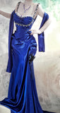 Blue Straps Mermaid Satin Long Prom Dresses, Beaded Formal Evening Gowns HZ1024