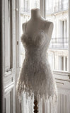 White Spaghetti Straps Bodycon Beaded Sequin Short Prom Dresses Fashion Homecoming Dress HZ1024