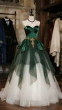 Dark Fairytale Green Sweetheart Neck Satin Tulle Ball Gown Quinceanera Dresses, Sweet 16 Dress HZ1024