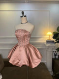 Strapless Peach A-Line Short Prom Dresses, Sparkling Homecoming Dress HZ1024