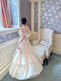 Apricot Spaghetti Straps A-Line Layered Tulle Long Prom Dresses, Sweet 16 Dress HZ1024