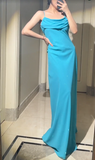 Blue Spaghetti Straps Sheath Chiffon Long Prom Dresses, Formal Evening Dresses HZ1024