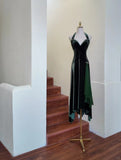 Dark Green Halter Sheath Velvet Short Prom Dresses HZ1024