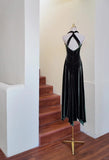 Dark Green Halter Sheath Velvet Short Prom Dresses HZ1024