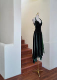 Dark Green Halter Sheath Velvet Short Prom Dresses HZ1024