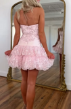 Pink Strapless Sheath Tulle Sequin Short Prom Dresses Sweet Homecoming Dress HZ1024