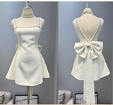 White Square Neck A-Line Short Birthday Dress with Beading HZ1024