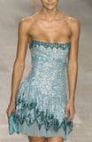 Blue Spaghetti Straps Sheath Sequins Short Evening Dress Party Dress HZ1024