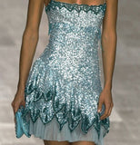 Blue Spaghetti Straps Sheath Sequins Short Evening Dress Party Dress HZ1024