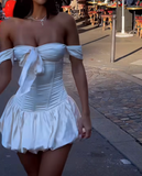 White Off Shoulder Bodycon Satin Short Party Dress Sweet 16 Dress HZ1024
