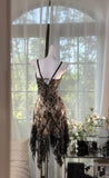 Black Spaghetti Straps A-Line Lace Beaded Short Prom Dresses Vintage Evening Dresses HZ1024